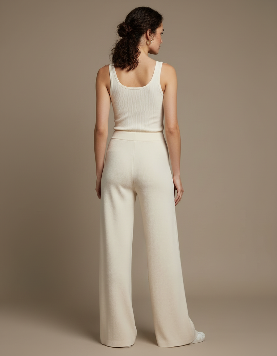 Pantalon Beige Large Tricoté Confortable Élégant - Maille - vue 2
