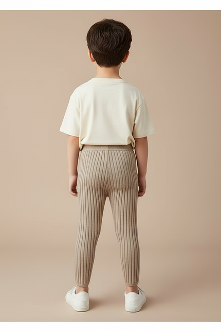 Pantalon Beige Côtelé Tricoté Élastique Confortable Garçon - Maille - vue 2