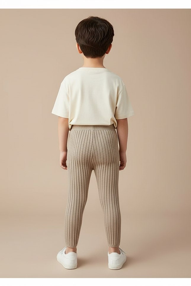 Pantalon Beige Côtelé Tricoté Élastique Confortable Garçon - Maille - vue 2