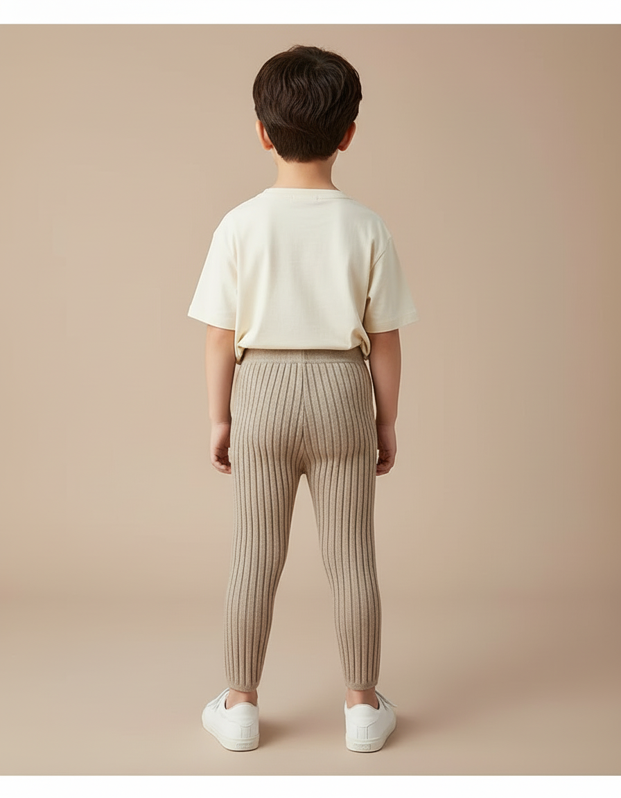 Pantalon Beige Côtelé Tricoté Élastique Confortable Garçon - Maille - vue 2