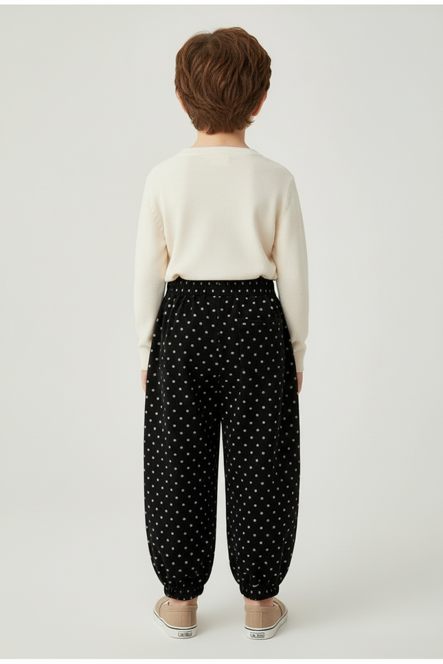 Pantalon Beige Noir Polka Dots Ample Enfant - Cordé - vue 2