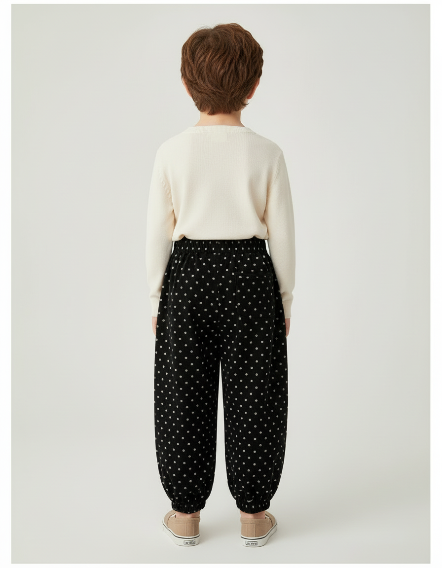 Pantalon Beige Noir Polka Dots Ample Enfant - Cordé - vue 2