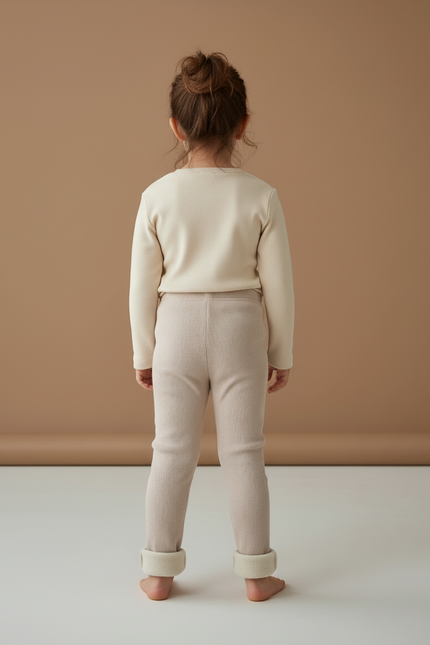 Pantalon Beige Côtelé Doublé Élastique Enfant Doux - Molleton - vue 2