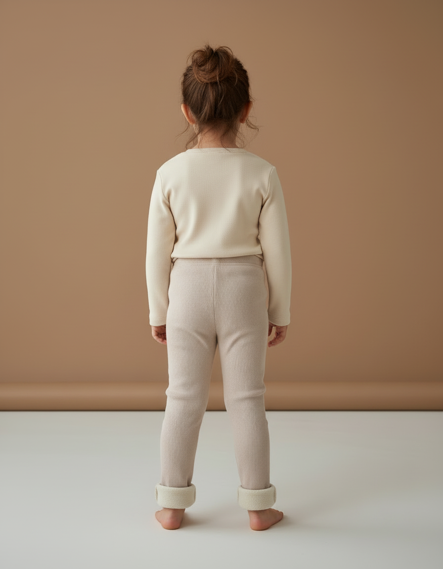 Pantalon Beige Côtelé Doublé Élastique Enfant Doux - Molleton - vue 2