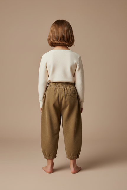 Pantalon Beige Ample Molletonné Élastique Enfant - Kaki - vue 2