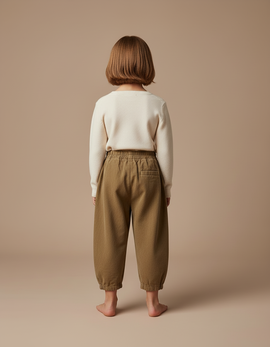 Pantalon Beige Ample Molletonné Élastique Enfant - Kaki - vue 2