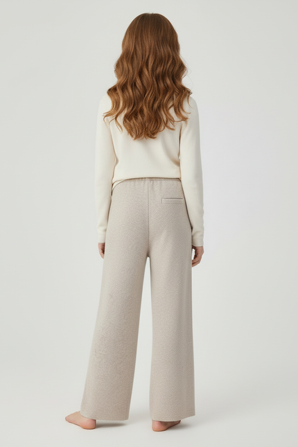 Pantalon Beige Tricoté Ample Décontracté Laine Doux - vue 2