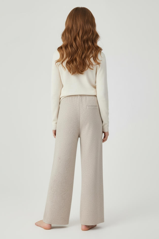 Pantalon Beige Tricoté Ample Décontracté Laine Doux - vue 2