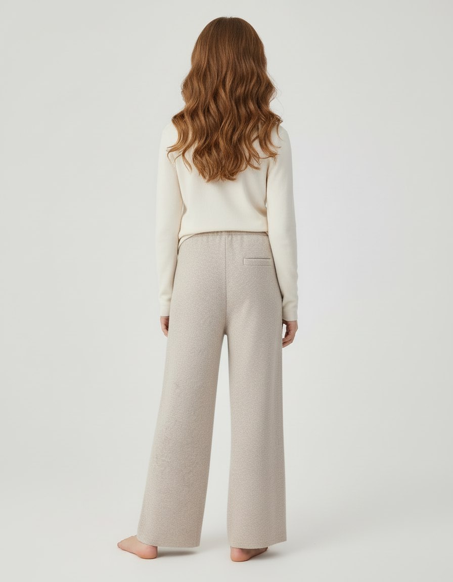 Pantalon Beige Tricoté Ample Décontracté Laine Doux - vue 2