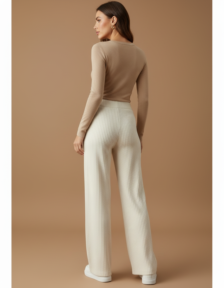 Pantalon Beige Côtelé Ample Décontracté Femme Fluide - Cordé - vue 2