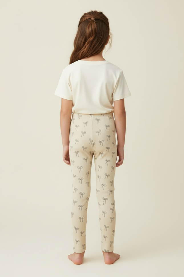 Pantalon Beige Côtelé Imprimé Nœuds Fille Confortable - Cordé - vue 2