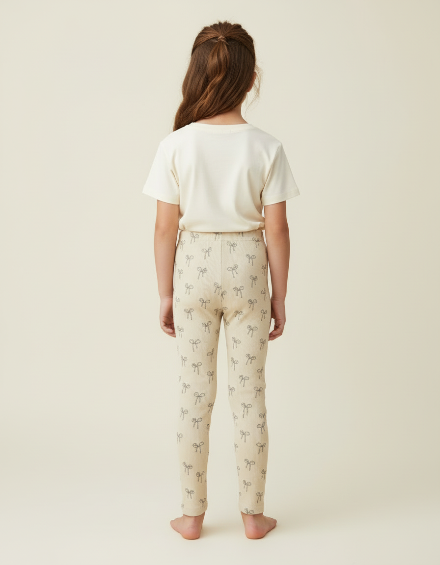 Pantalon Beige Côtelé Imprimé Nœuds Fille Confortable - Cordé - vue 2