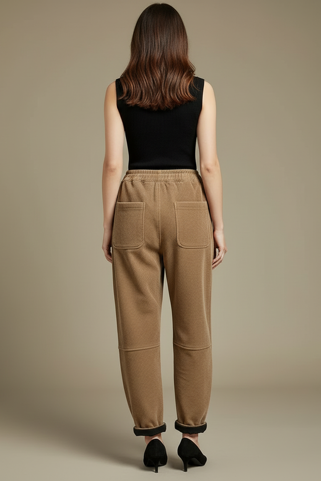 Pantalon Beige Côtelé Ample Taille Haute Casual - Cordé - vue 2