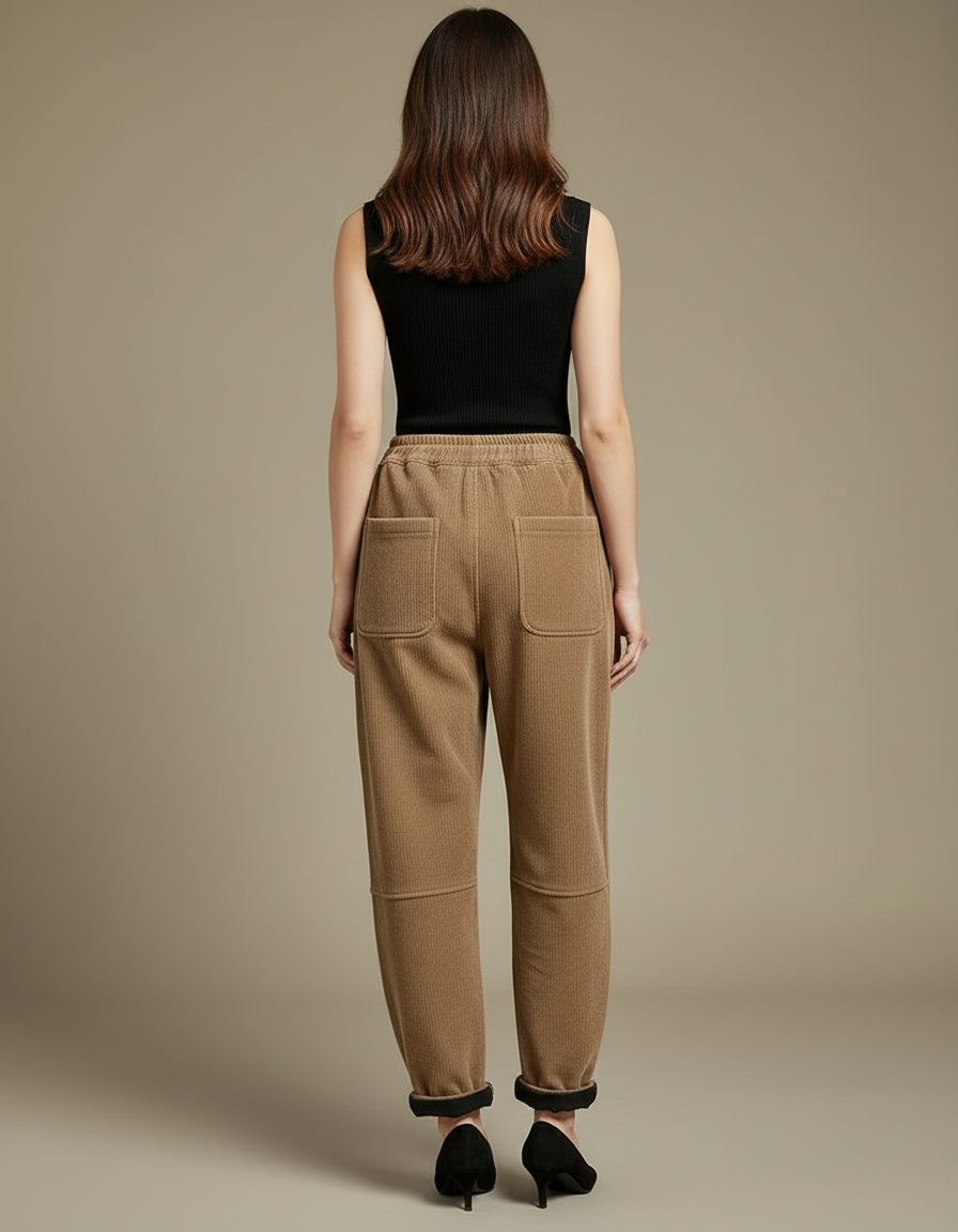 Pantalon Beige Côtelé Ample Taille Haute Casual - Cordé - vue 2