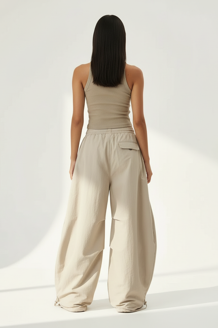 Pantalon Beige Cargo Ample Taille Basse Décontracté - Polyester - vue 2
