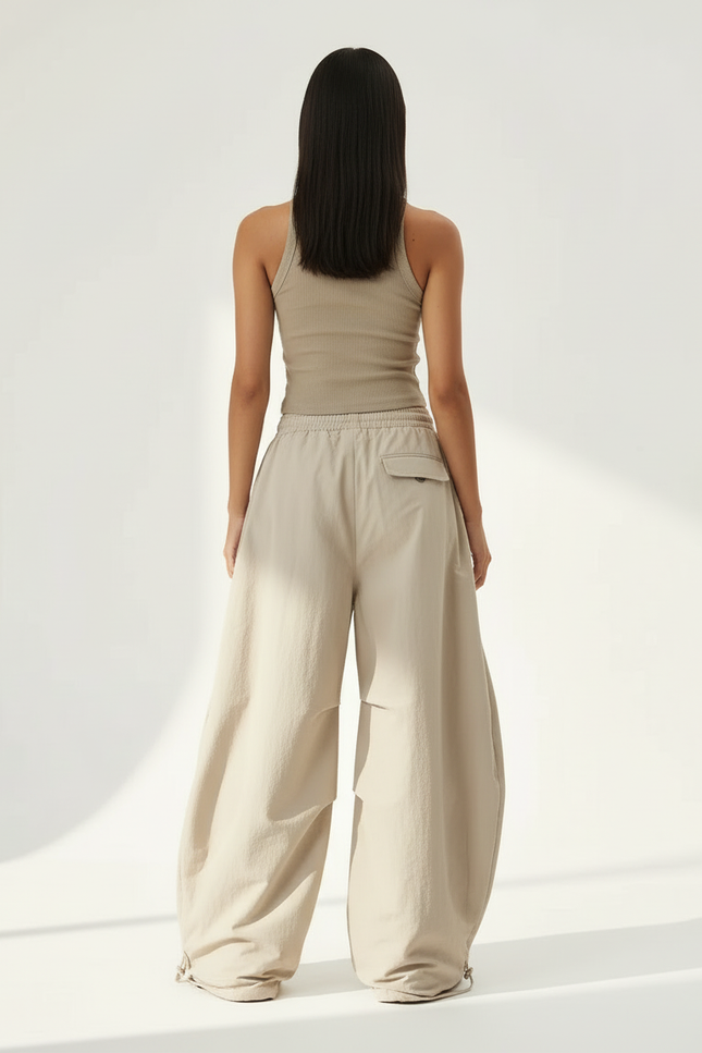 Pantalon Beige Cargo Ample Taille Basse Décontracté - Polyester - vue 2