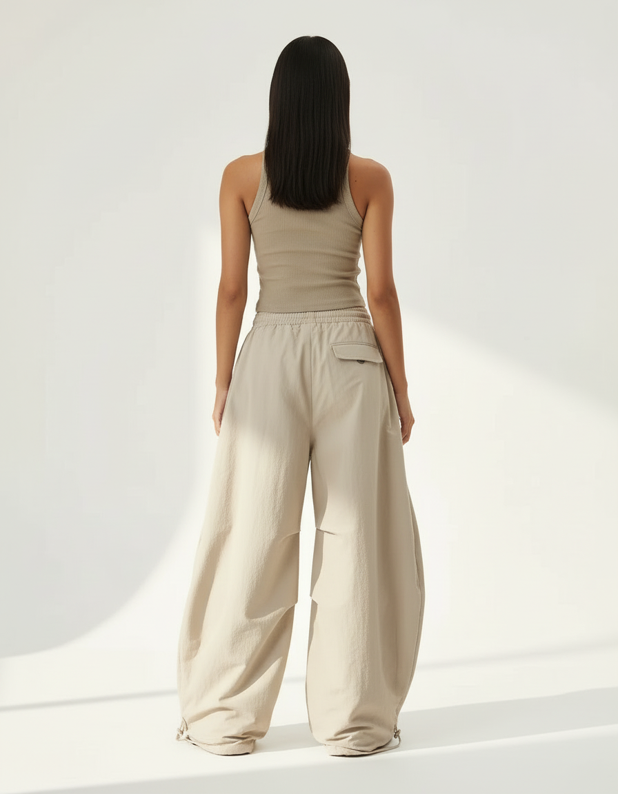 Pantalon Beige Cargo Ample Taille Basse Décontracté - Polyester - vue 2