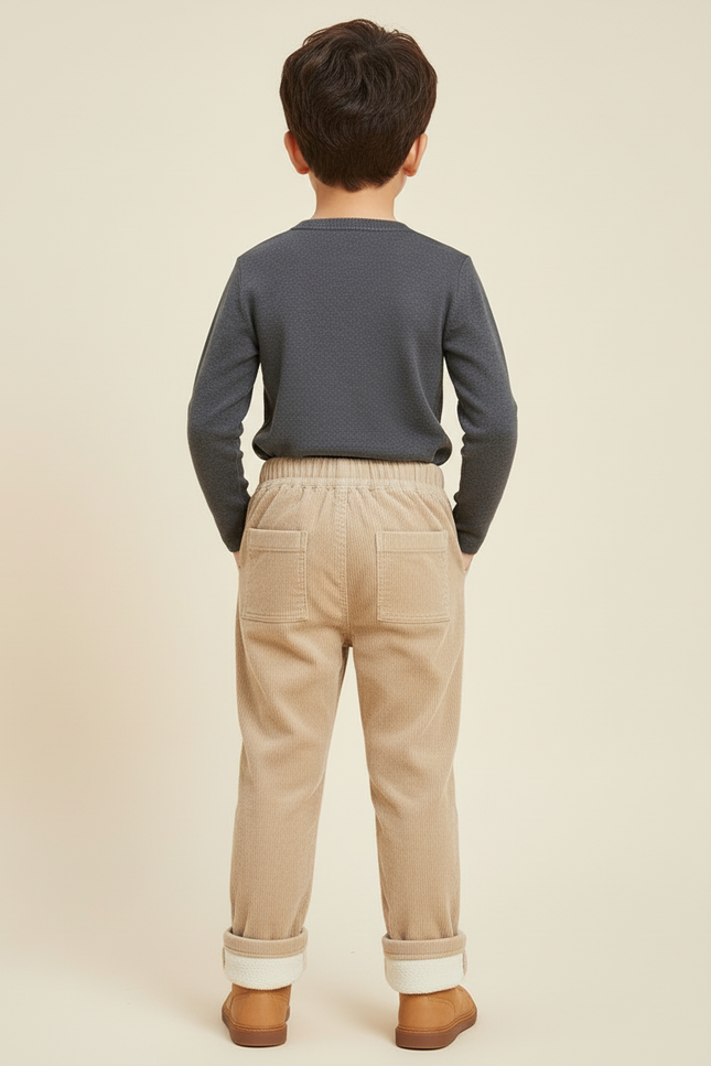 Pantalon Beige Côtelé Doublé Polaire Ample Enfant - Cordé - vue 2