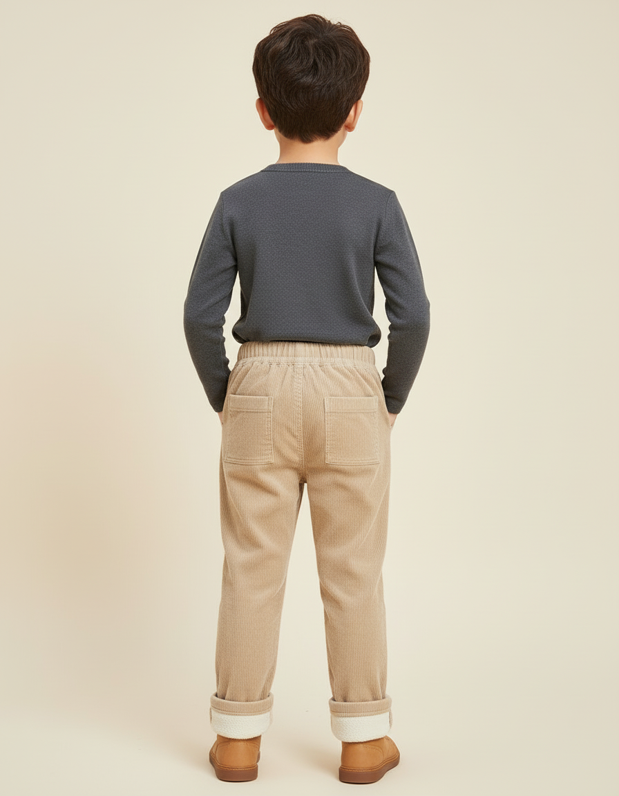 Pantalon Beige Côtelé Doublé Polaire Ample Enfant - Cordé - vue 2