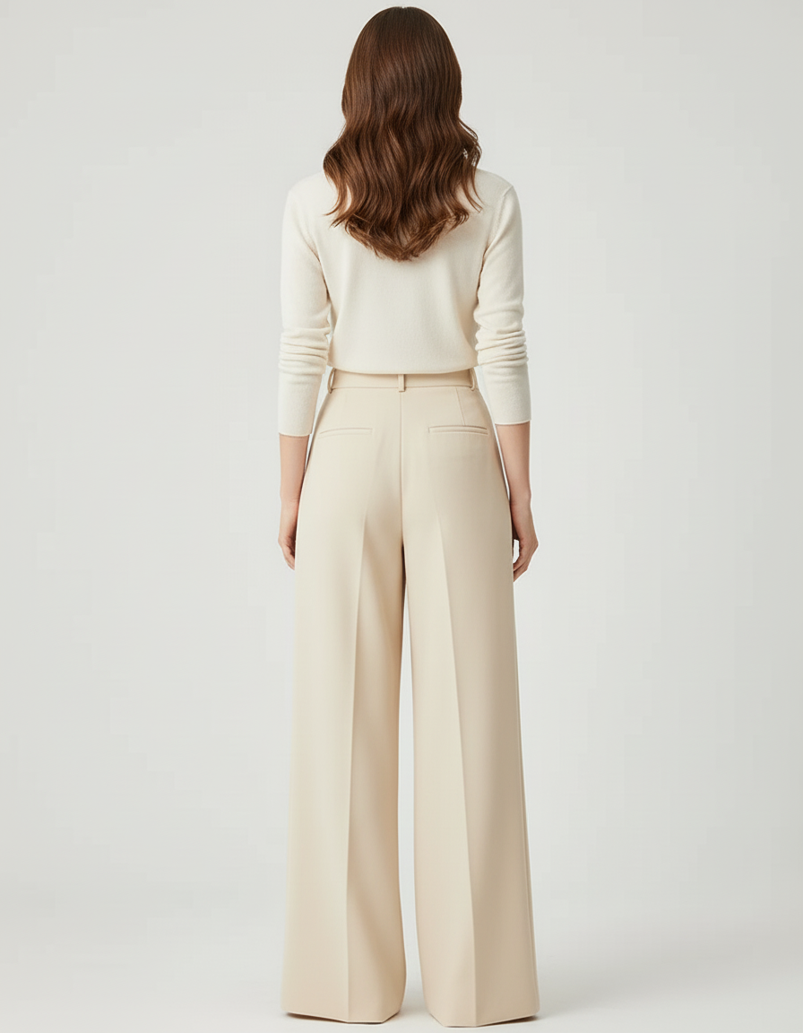 Pantalon Beige Ample Plissé Taille Haute Élégant - Polyester - vue 2