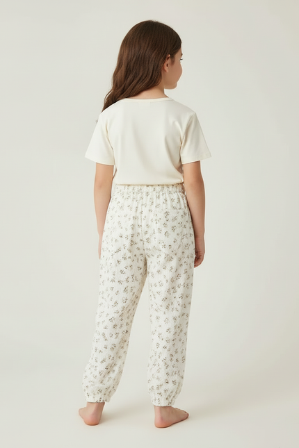 Pantalon Beige Fleuri Ample Mousseline Enfant - Viscose - vue 2