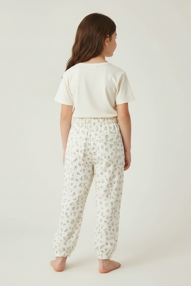 Pantalon Beige Fleuri Ample Mousseline Enfant - Viscose - vue 2