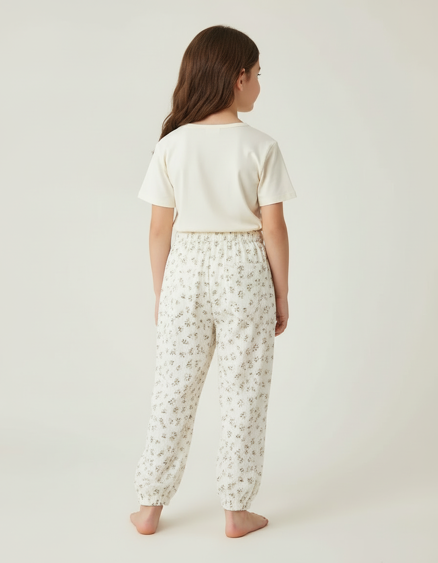 Pantalon Beige Fleuri Ample Mousseline Enfant - Viscose - vue 2
