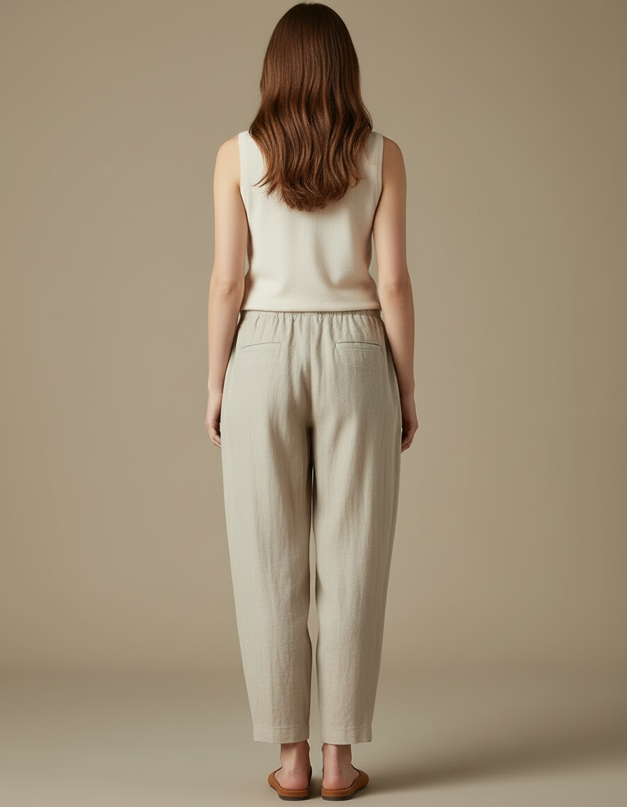 Pantalon Beige Ample Lin Décontracté Femme - vue 2