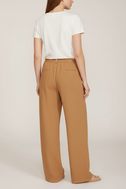 Pantalon Beige Lin Ample Décontracté Fluide Élastique - vue 2