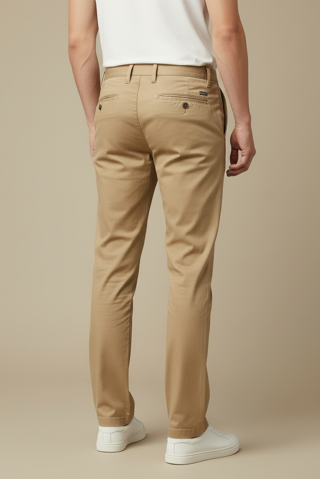Pantalon Beige Homme Coton Droit Décontracté Élégant - vue 2
