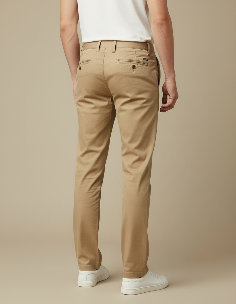 Pantalon Beige Homme Coton Droit Décontracté Élégant - vue 2