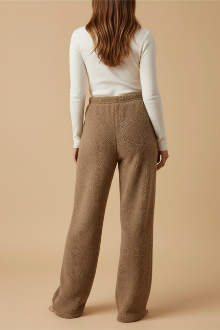 Pantalon Beige Polaire Ample Décontracté Chaud Femme Hiver - Marron Molleton - vue 2
