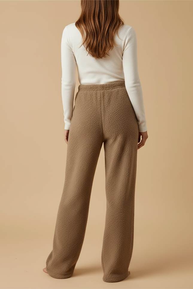 Pantalon Beige Polaire Ample Décontracté Chaud Femme Hiver - Marron Molleton - vue 2