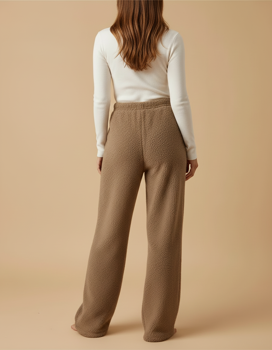 Pantalon Beige Polaire Ample Décontracté Chaud Femme Hiver - Marron Molleton - vue 2