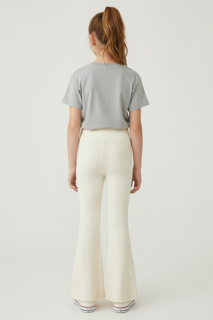 Pantalon Beige Côtelé Tricoté Évasé Enfant - Maille - vue 2