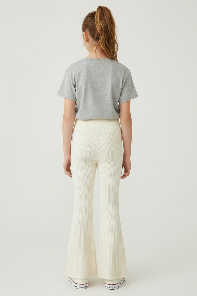 Pantalon Beige Côtelé Tricoté Évasé Enfant - Maille - vue 2