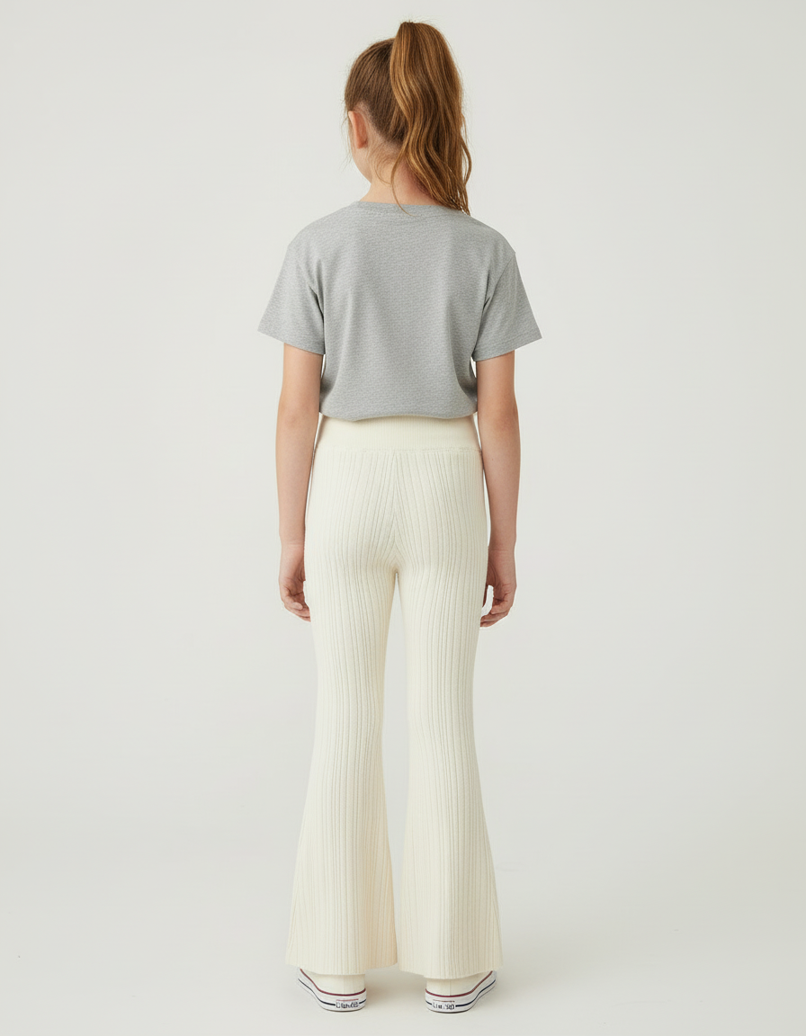 Pantalon Beige Côtelé Tricoté Évasé Enfant - Maille - vue 2