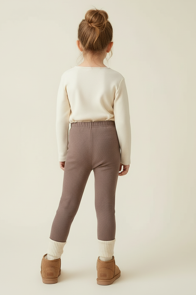 Pantalon Beige Côtelé Élastique Confortable Fille Hiver - Marron Maille - vue 2