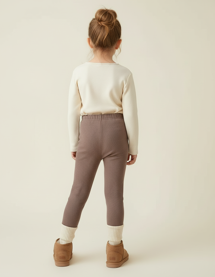 Pantalon Beige Côtelé Élastique Confortable Fille Hiver - Marron Maille - vue 2