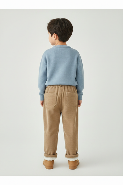 Pantalon Beige Côtelé Droit Ample Décontracté Enfant - Camel Cordé - vue 2