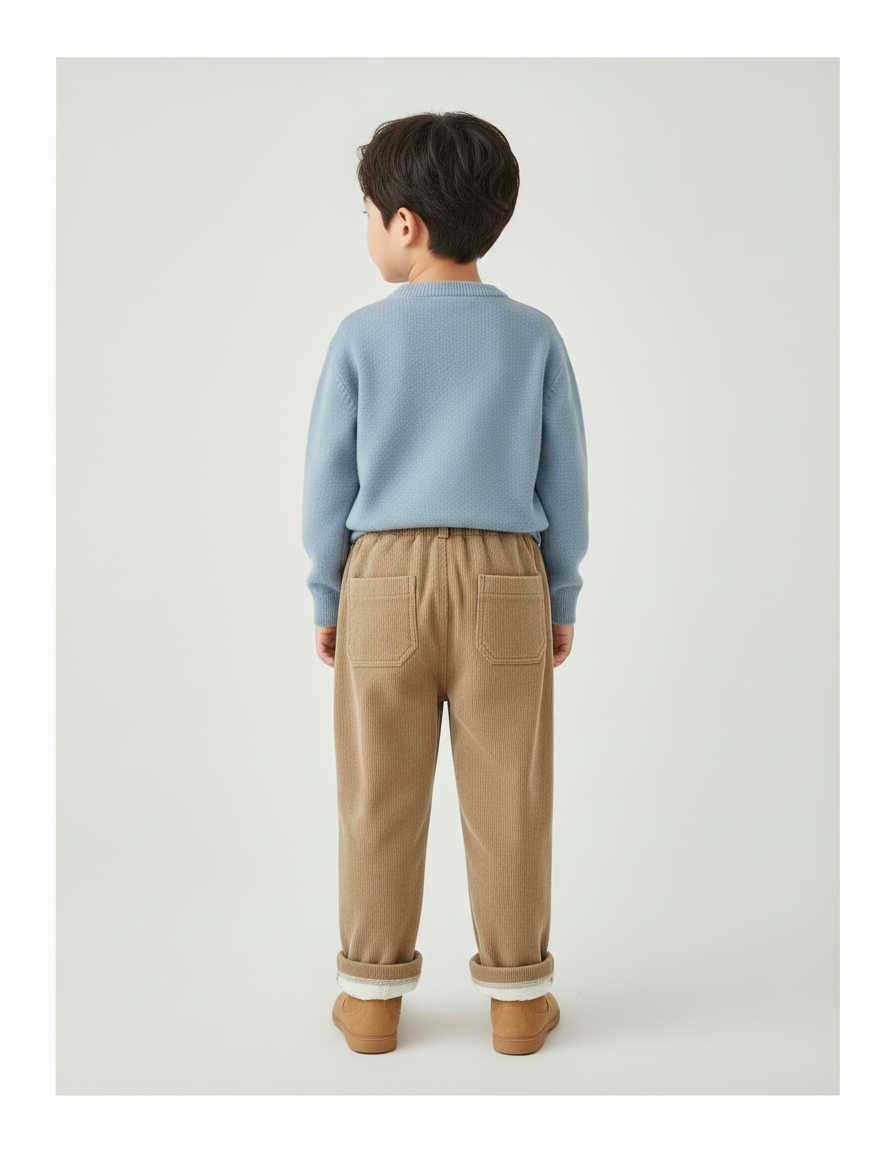 Pantalon Beige Côtelé Droit Ample Décontracté Enfant - Camel Cordé - vue 2