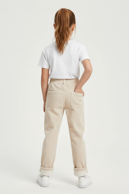 Pantalon Beige Côtelé Ample Élastique Doublé Fille - Cordé - vue 2