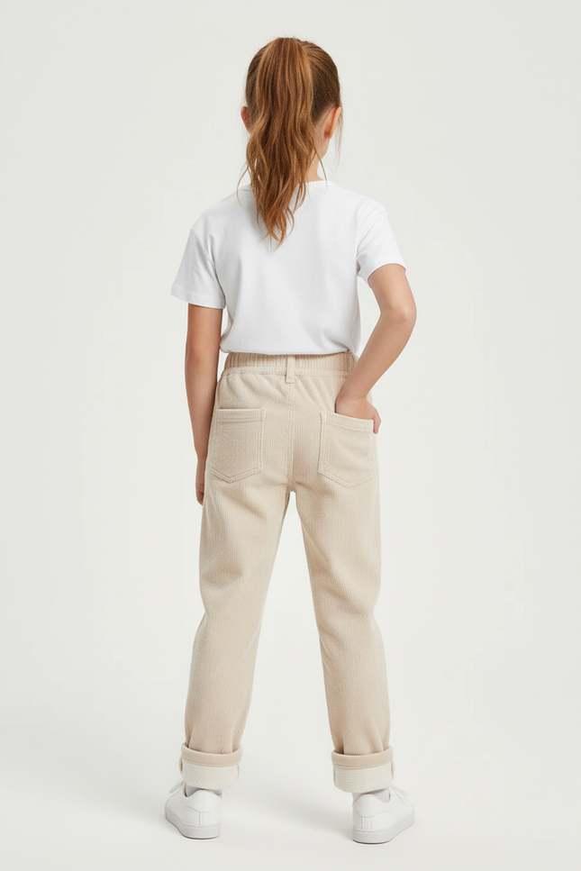 Pantalon Beige Côtelé Ample Élastique Doublé Fille - Cordé - vue 2