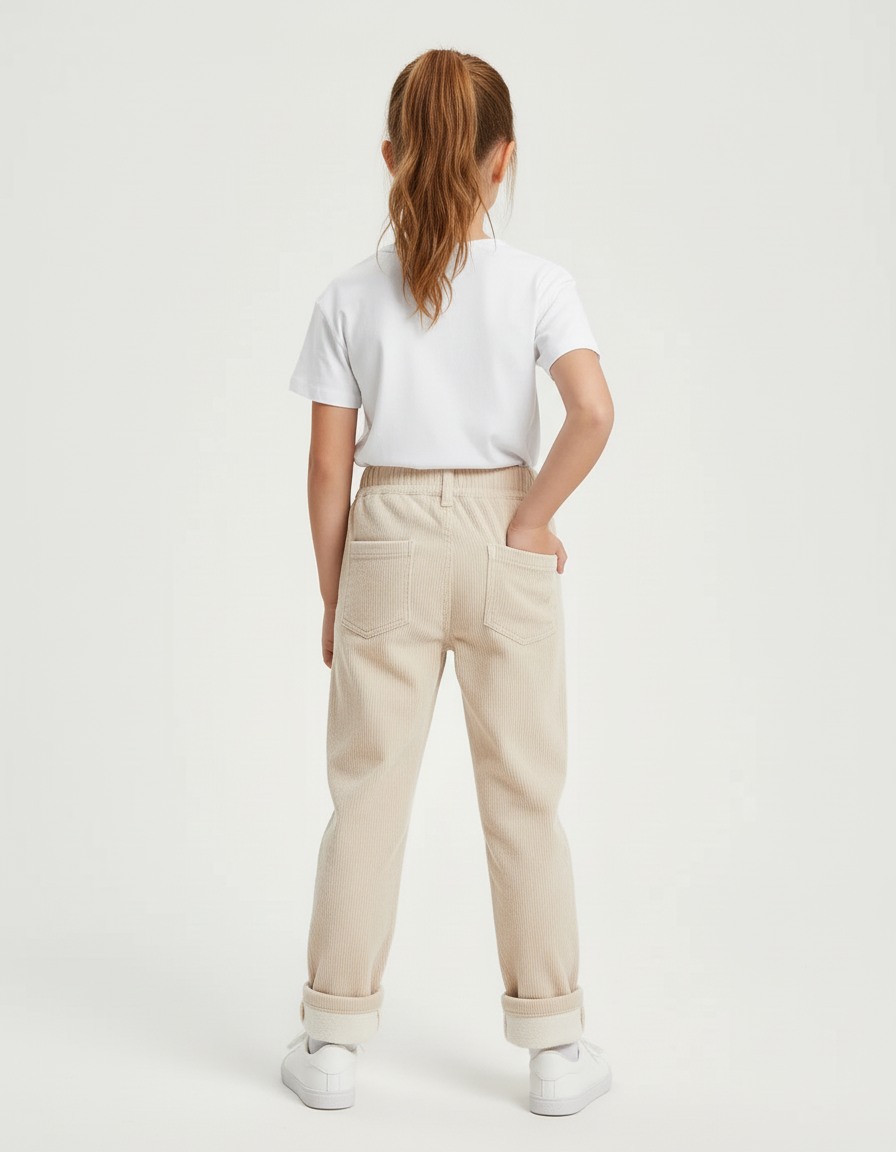 Pantalon Beige Côtelé Ample Élastique Doublé Fille - Cordé - vue 2