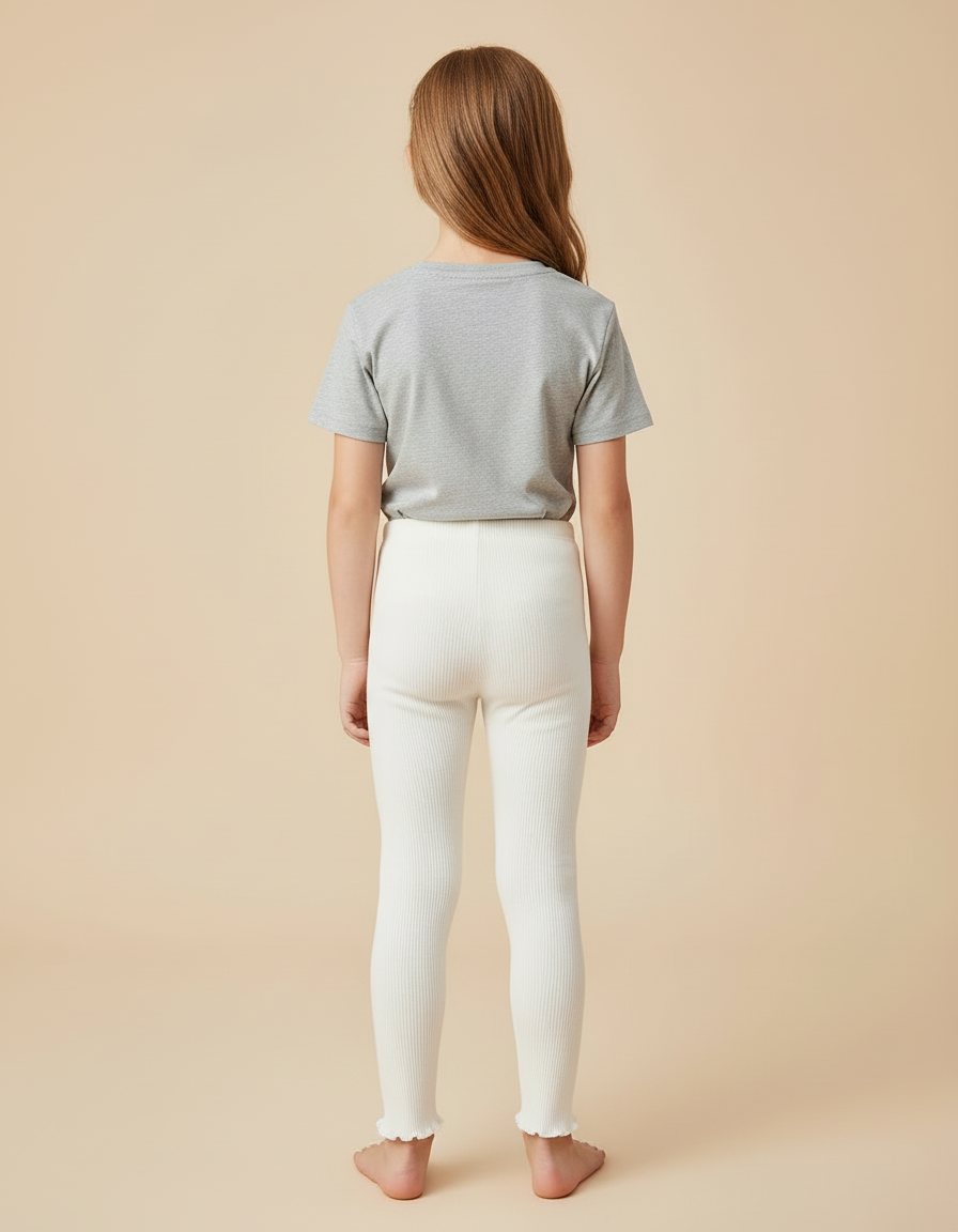 Pantalon Beige Côtelé Fleur Enfant Fille - Maille - vue 2