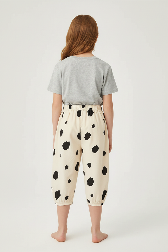 Pantalon Beige Ample Coton Pois Fille - vue 2