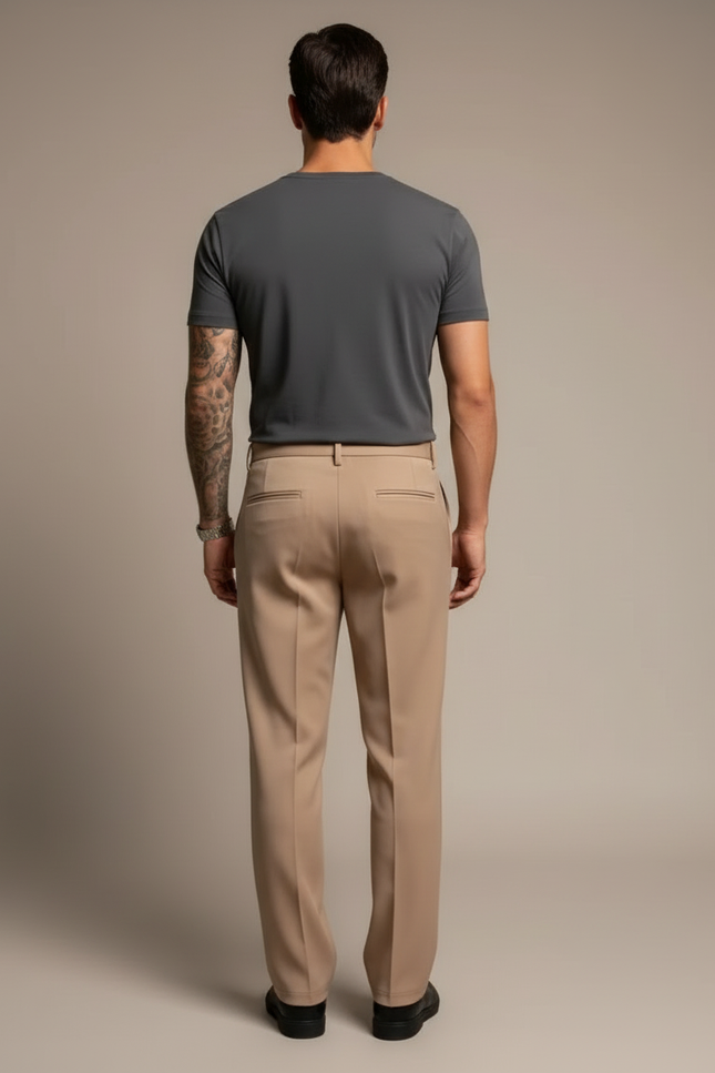 Pantalon Beige Homme Droit Élégant Décontracté Plissé - Gabardine - vue 2