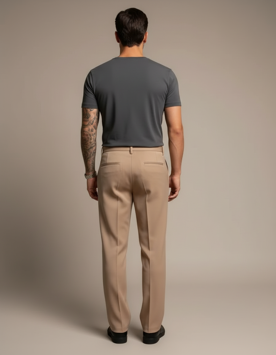 Pantalon Beige Homme Droit Élégant Décontracté Plissé - Gabardine - vue 2