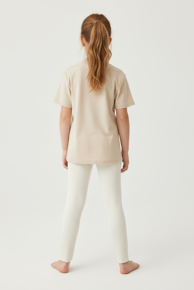 Pantalon Beige Côtelé Élastique Fille Confortable - Maille - vue 2