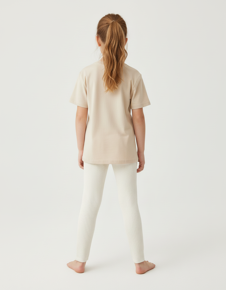 Pantalon Beige Côtelé Élastique Fille Confortable - Maille - vue 2
